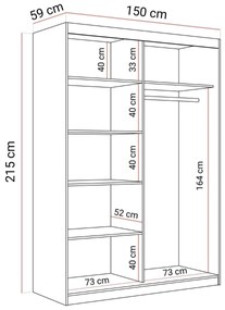 ŠATNÍKOVÁ SKRIŇA S POSUVNÝMI DVERAMI CYNTIA ČIERNA + ZLATÉ LIŠTY 150 cm