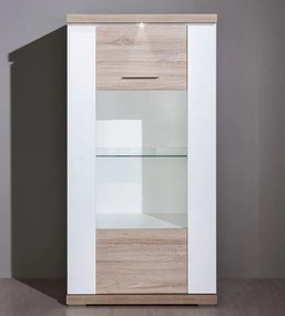 Vitrína Caracas typ 28, dub / biely lesk, s osvetlením