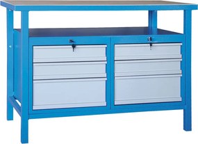 Dielenský pracovný stôl GD, smrek + buková preglejka, 6 zásuviek, 1190 x 600 x 850 mm, sivá