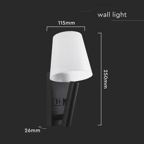 LED nástenné svietidlo s USB portom LED/2W/230V 3000K čierna/biela