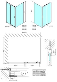 Polysan Polysan, EASY BLACK sprchové dvere 1000mm, číre sklo, EL1015B