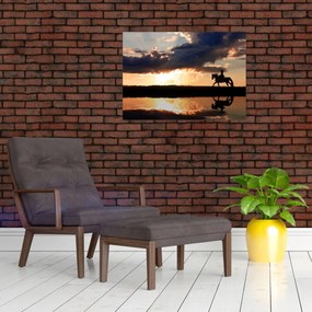 Obraz - Jazdec na koni pri západe slnka (70x50 cm)