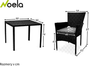 Noela Záhradný jedálenský set Viking M + 4x ratanové kreslo Bali