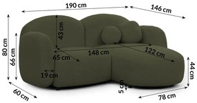 Zelená rohová pohovka z textílie buklé (pravý roh/s leňoškou) Orbit – Ropez