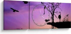 Obraz - Siluety zvierat (s hodinami) (90x30 cm)