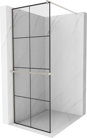 Mexen Kioto+, sprchová zástena Walk-In s poličkou a vešiakom 80 x 200 cm, 8mm číre sklo čierny vzor, brúsená oceľ profil, 800-080-121-97-77