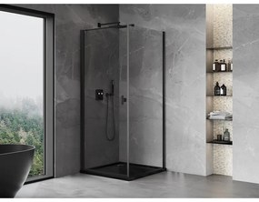 Mexen Mist-B, 1-krídlový výklopný sprchový kút 75 x 75 cm, číre sklo, čierny profil, 8A2T-075-075-70-00