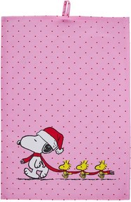 PEANUTS Utierka Snoopy s vianočnou čiapočkou - ružová