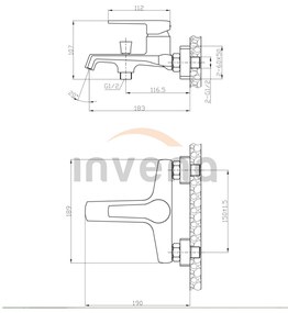 Invena Fira, nástenná vaňová batéria, čierna matná, BW-71-004-V