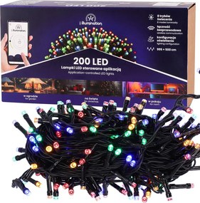 JU Svetelná reťaz SMART s 200 LED, viacfarebná, napájanie zo siete, vonkajšie použitie