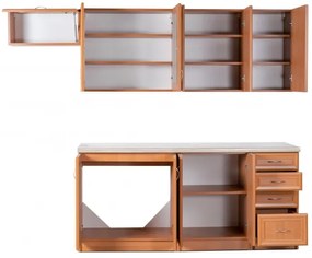 Kuchynská linka Ramiak 180/240, jelša / jelša, sklo oblúčik, u10 satyna, marmur lux