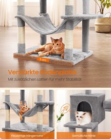 Mačací strom, úzka veža pre mačky, výška 199 cm, sivá farba