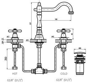 RAV Slezák MK132.0SM - Umývadlová batéria + výpusť MORAVA RETRO stará mosadz