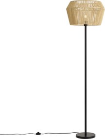 Stojaca lampa čierna s béžovým tienidlom z papierového lana 50/50/30 - Simplo