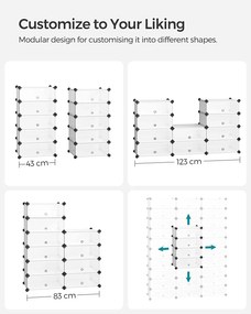 Stojan na topánky, plastový, s 10 priehradkami, biely