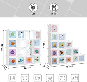 Detská modulárna skriňa s dvierkami, biela s detským motívom