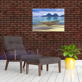 Sklenený obraz - Sklenený obraz hojdacej siete na pláži 2 (70x50 cm)