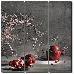 Obraz na plátne - Zátišie - vetva a granátové jablko - štvorec 3274QB (105x105 cm)