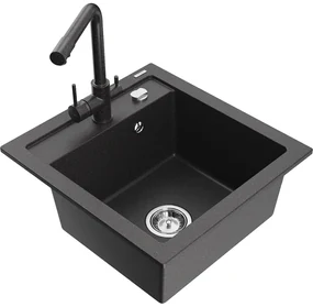 Mexen Vito, 1-komorový granitový drez 520x490x210 mm, čierna škvrnitá batéria Duero, čierna škvrnitá, 6503-76-671600-76