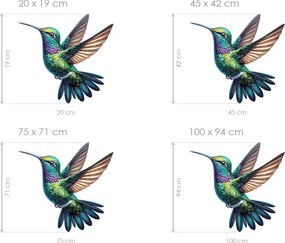 Farebný kolibrík textilní prelepiteľná nálepka na stenu hárok 45 x 42 cm