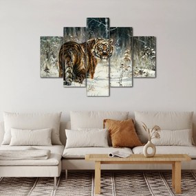 Obraz - Tiger v zasneženom lese, olejomaľba (150x105 cm)