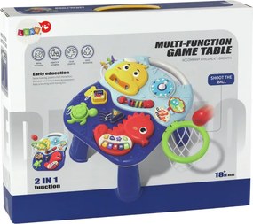 LEAN Toys Edukačný stôl 2v1 s loptičkami a košom – morské zvieratá, piano, hodiny