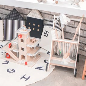 Detský drevený vozík na upratovanie, béžový, ECOTOYS