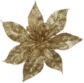 Zlatá trblietavá umelá dekorácia vianočná hviezda Poinsettia - Ø 15*2 cm