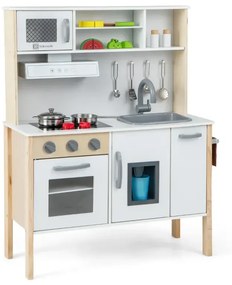 Detská kuchynka hracia súprava drevená kuchynka na hranie s mikrovlnkou 72 x 30 x 90 cm biela