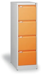 Kovová kartotéka A4, 4 zásuvky, sivá / oranžová