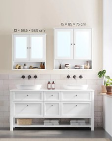 Kúpeľňová skrinka s dvojitými zrkadlovými dvierkami, biela