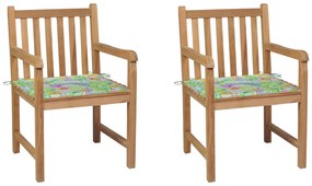 Záhradné stoličky 2 ks listové podložky teakový masív 3062742