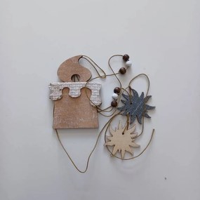 DECOLED Drevená záclona sviečka a snehové vločky, 7x11x52 cm