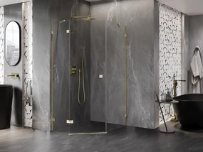 Mexen Lunar, päťuholníkový sprchový kút s ľavým sklonom 80 x 100 cm, 8mm číre sklo, zlatý profil, 831-080L-100P-50-00-L