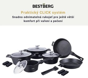 bestBerg BBN-1014BK 14-dielna prémiová súprava riadu s nepriľnavým mramorovým povrchom / čierna