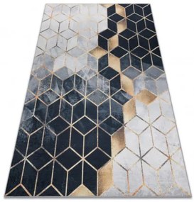 Koberec protišmykový ANDRE 1171 Kocka, geometrický - čierny / zlatý