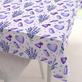Biante Dekoračný obdĺžnikový obrus PML-055 Levandule a srdcia na bielom 120x200 cm