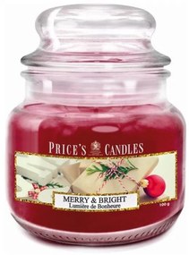 PRICE´S MINI vianočná sviečka ve skle Merry & Bright - horenie 30h