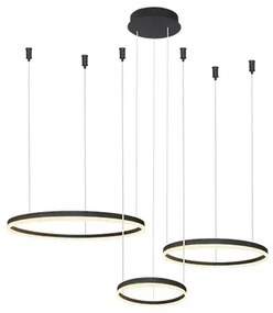 Moderný luster Halo 80+60+40 CCT čierna s diaľkovým ovládaním