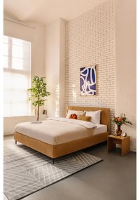 Čalúnená dvojlôžková posteľ s matracom/s roštom 160x200 cm v horčicovej farbe Noira Slim - Bonami Selection