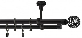 Dekorstudio Stropná dvojradová garniža AZUR čierna-matná 19mm Dĺžka: 160cm, Typ príslušenstva: Krúžky tiché so štipcami