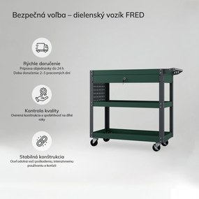 Dielenský nástrojový vozík so zásuvkou, na kolieskach, fľaškovo zelená, 800x800x380 mm: FRED