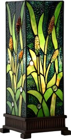 Zelená hranatá stolná lampa Tiffany Squilla - 18*18*45 cm E27/max 1*60W