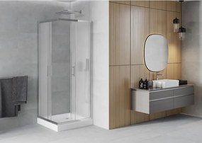 Mexen Rio, štvorcový sprchovací kút s posuvnými dverami 70(dvere) x 70(dvere) x 190 cm, 6mm sklo námraza, chrómový profil + biela sprchová vanička RIO, 860-070-070-01-30-4510