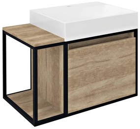 Sapho Sapho, SKARA umývadlová skrinka 80x49,5x46,5cm, čierna matná/dub Alabama, CG003-2222