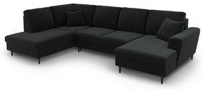 Čierna zamatová rozkladacia/s úložným priestorom rohová pohovka (ľavý roh/do "U") Kyoto – Cosmopolitan Design