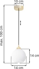 Závesné svietidlo Eliza, 1x biele sklenené tienidlo, g/b