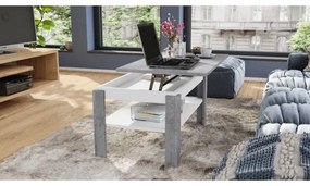 Rozkladací konferenčný stôl so zvíhacou doskou a poličkou ADEN šedá betón/biela