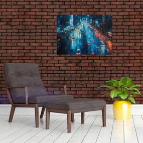 Sklenený obraz - Veľkomesto, olejomaľba (70x50 cm)