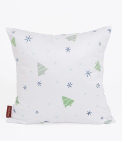 Vianočná obliečka na vankúšik Velvet 40 × 40 cm - Vločky a stromčeky biely